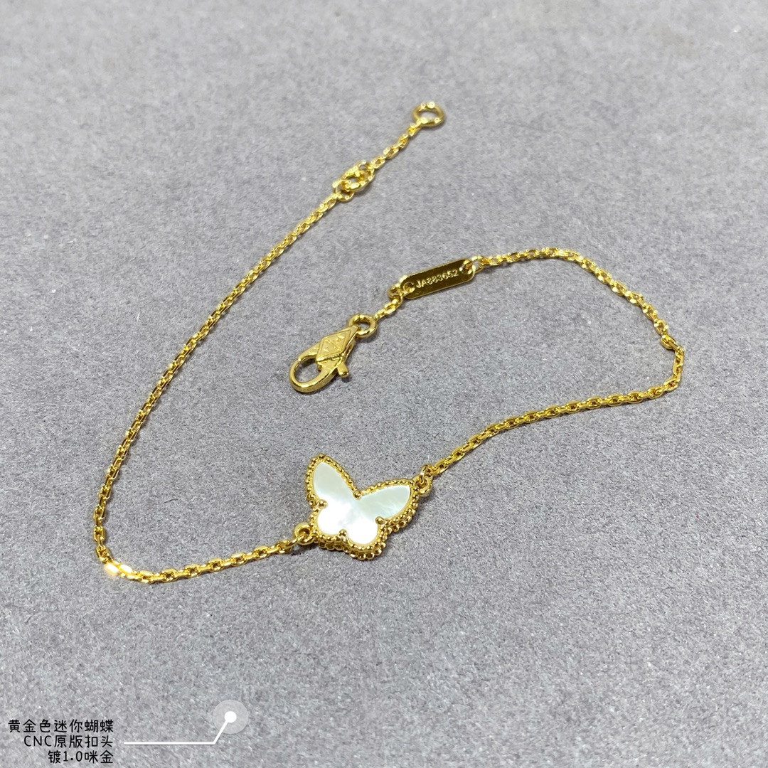 V*N CL*F & arpels white mother-of-pearl mini butterfly bracelet