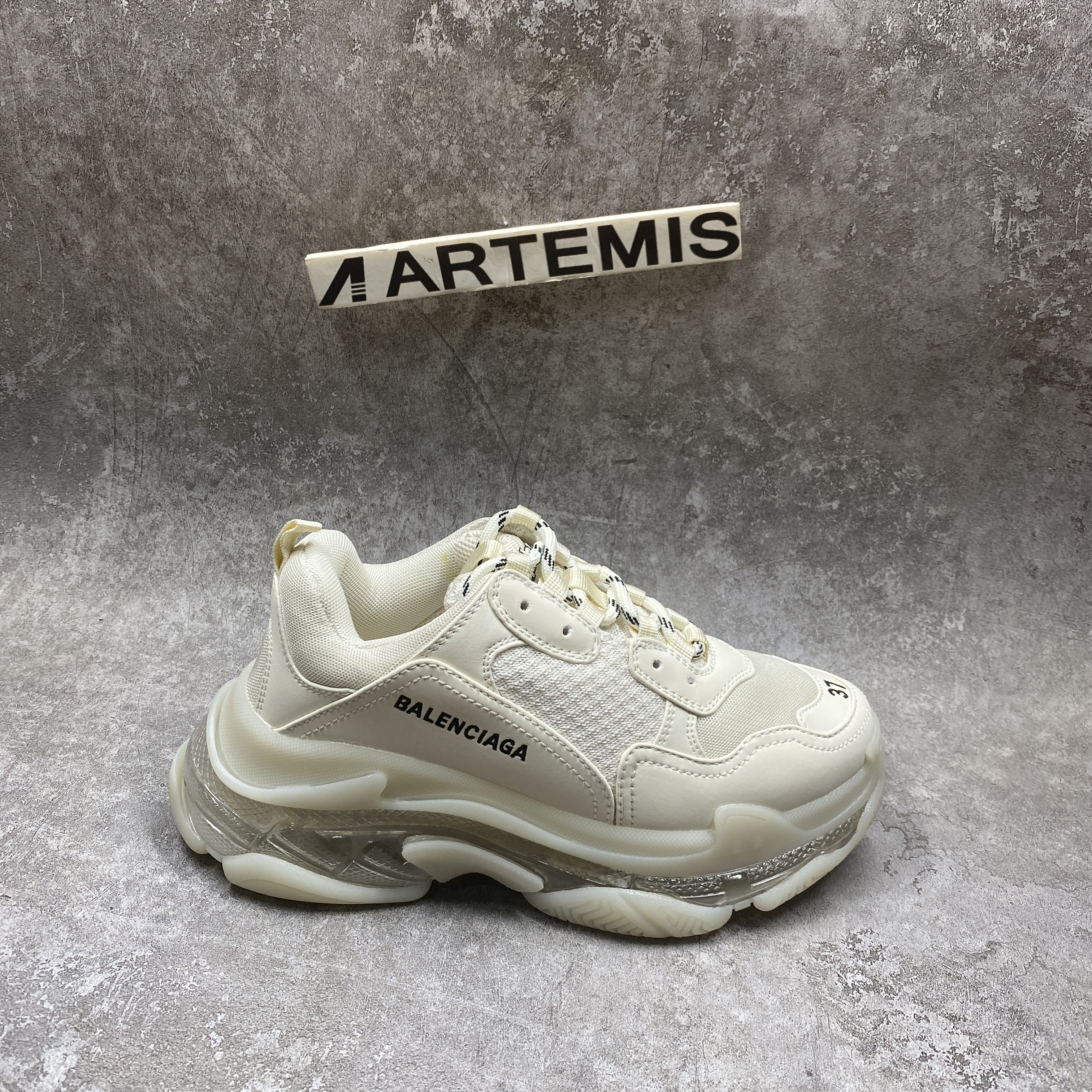 Balencag  Off-White Clear Sole Triple S Sneakers