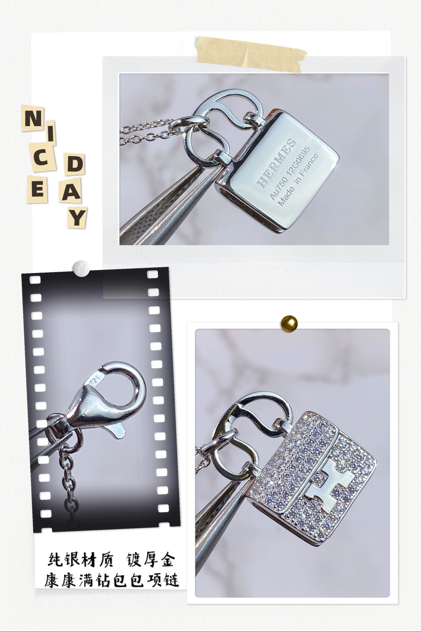 hermès fully Di*m*nd-encrusted h bag necklace