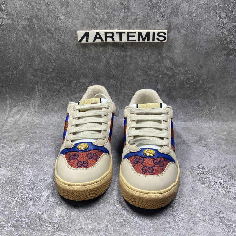 GC Screener Trimmed Distressed Leather and Printed Canvas Sneaker