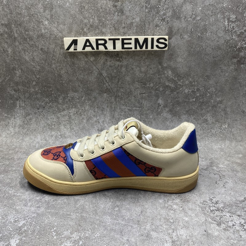 GC Screener Trimmed Distressed Leather and Printed Canvas Sneaker