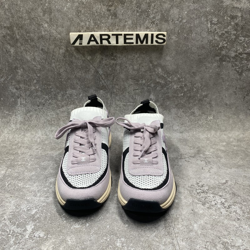 Channel Blended Fabrics Street Style White Purple Plain Sock Sneakers