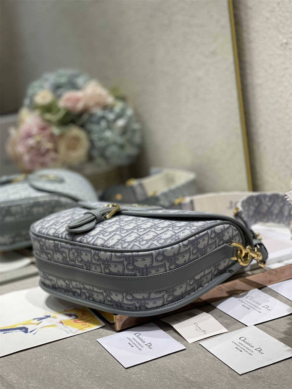 large D*or bobby bag grey D*or oblique jacquard