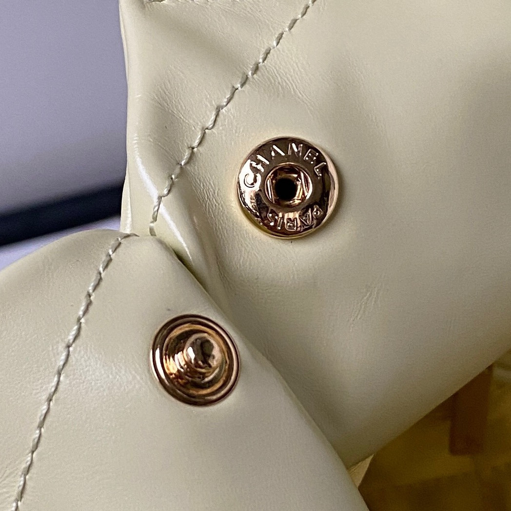 Ch*el 22 handbag shiny calfskin yellow 30×45×8cm