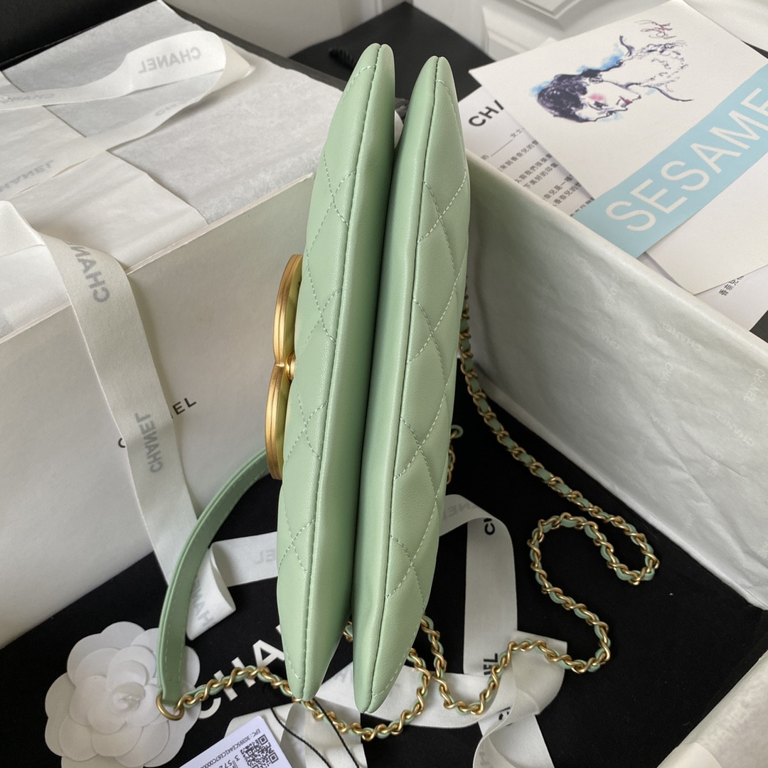 Ch*el baguette bag light green 4.5 × 9.4 × 1.8 in