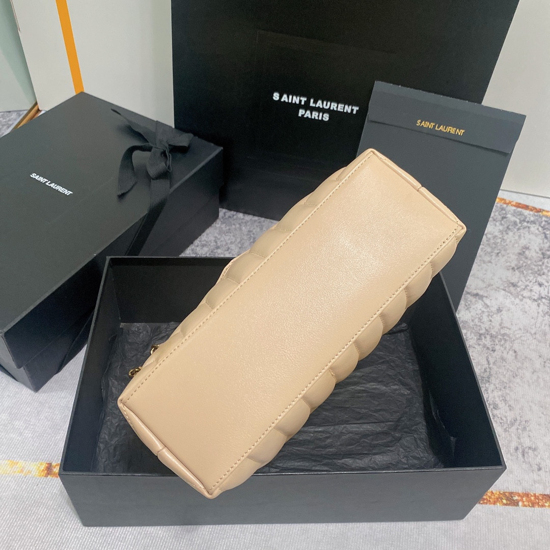 Y*L loulou small in quilted leather light beige 9 x 6.1 x 3.3 inches