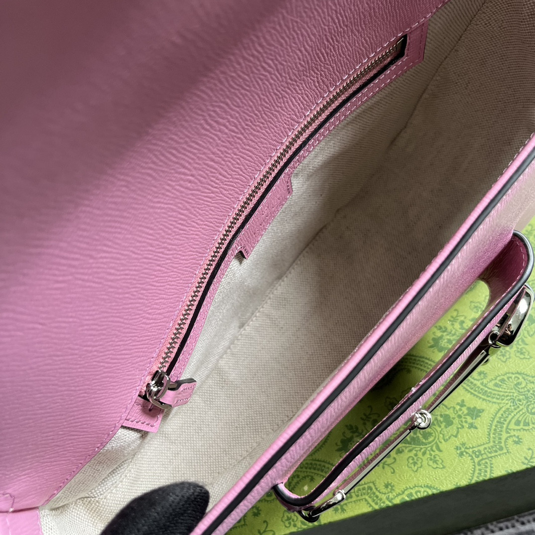 G*u*i horsebit 1955 small shoulder bag pink 10.4"w x 6.7-4.1"h x 3.1-1.6"d