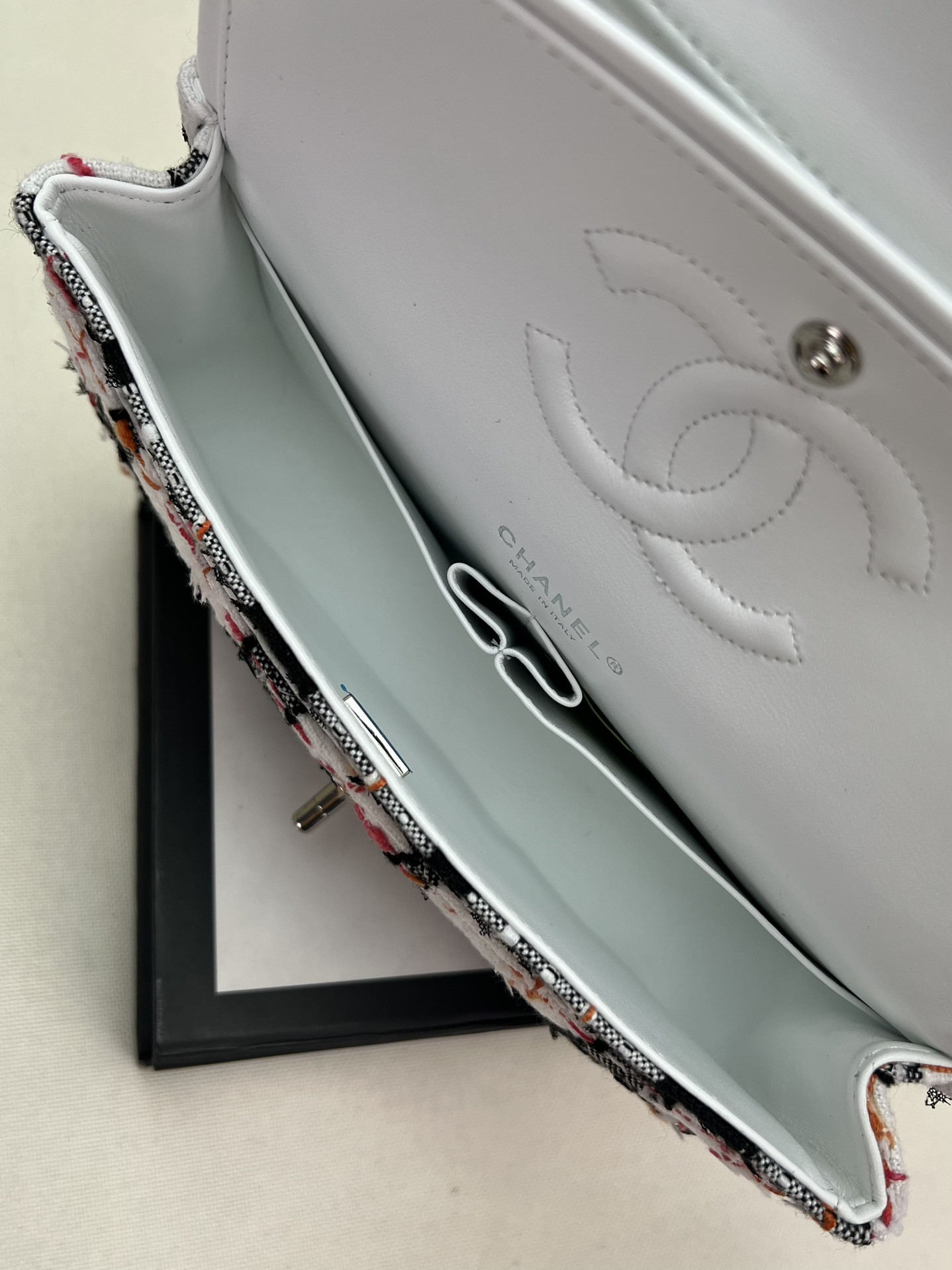 Ch*el classic 11.12 handbag tweed & silver-tone metal   6 × 9.9 × 2.5 in